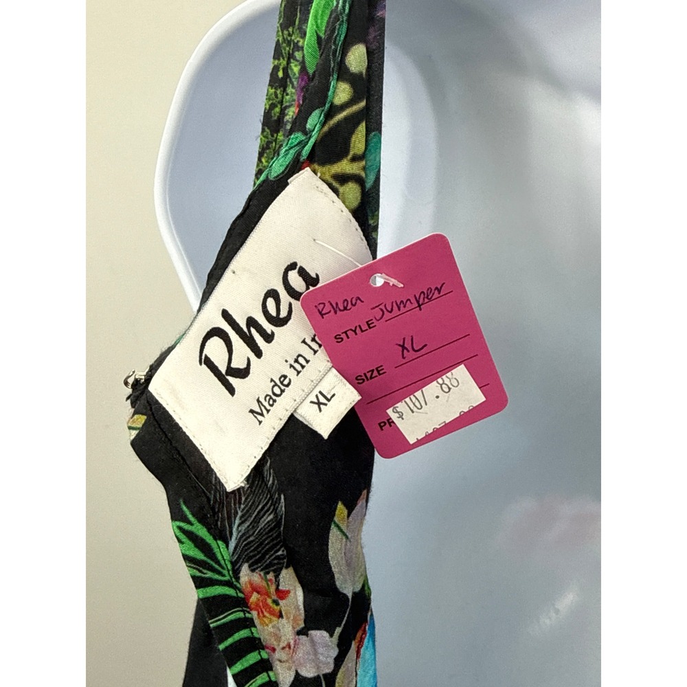 Tropical Floral Wide Leg Jumpsuit Women Black V-Neck Sleeveless Boho XL - Picture 9 of 12